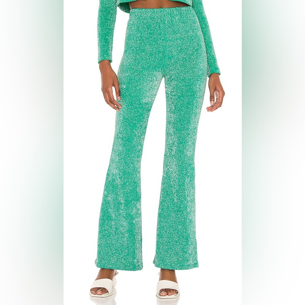 Frankie's Bikinis Johnson Terry Lurex pants in Mistletoe Green sparkly flare XS